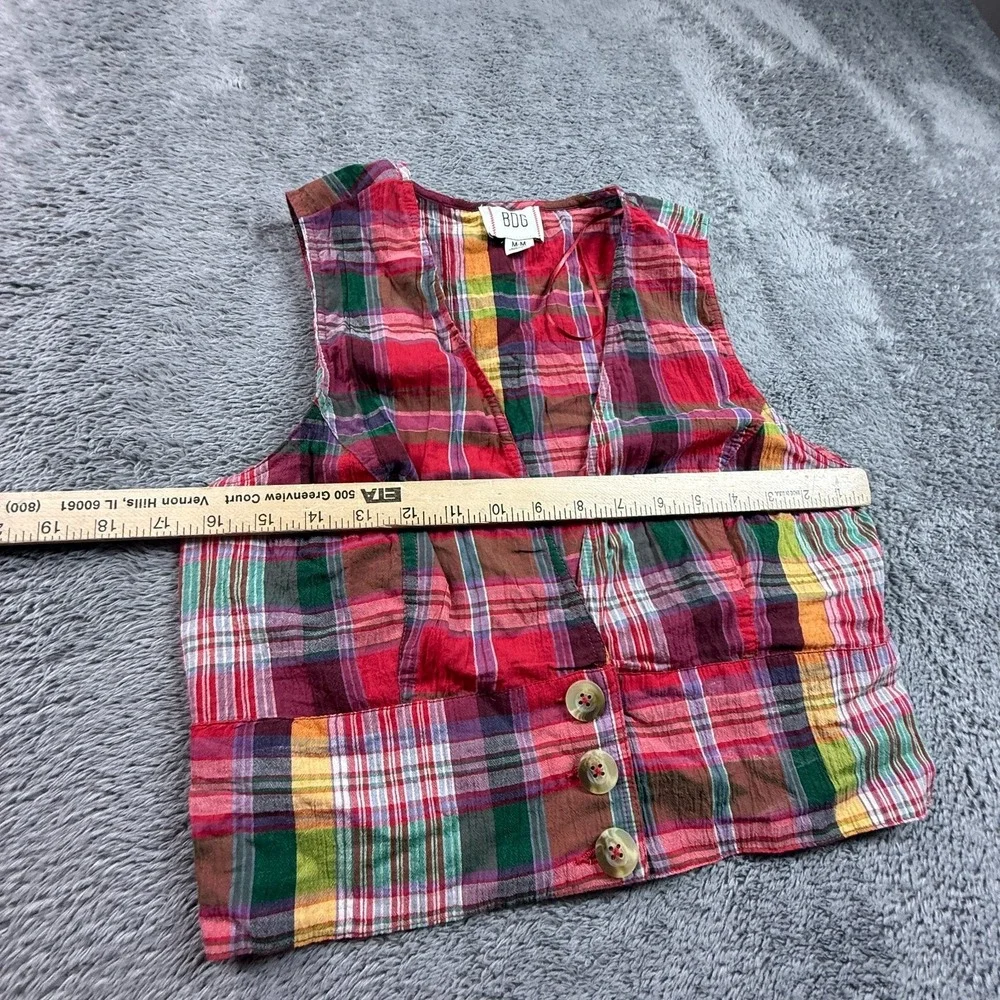 BDG Urban Outfitters Womens M Plaid Sleeveless Button Up Vest Top Thin Cotton - Picture 5 of 6